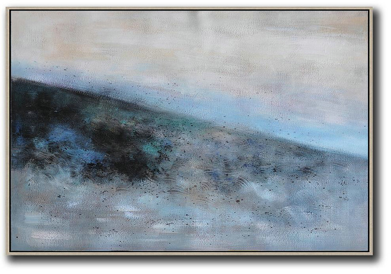 Handmade Large Contemporary Art,Oversized Horizontal Contemporary Art,Hand Paint Abstract Painting,Grey,Blue,Black.etc
